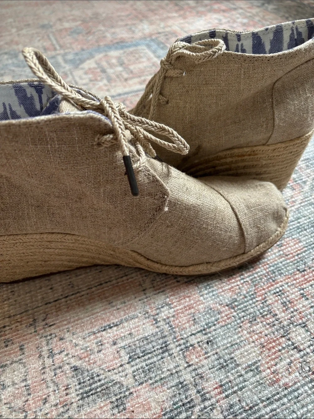 Tom’s Desert Lace-Up Wedge Booties - Neutral Size 11
